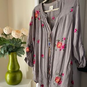 Gray Embroidered Top